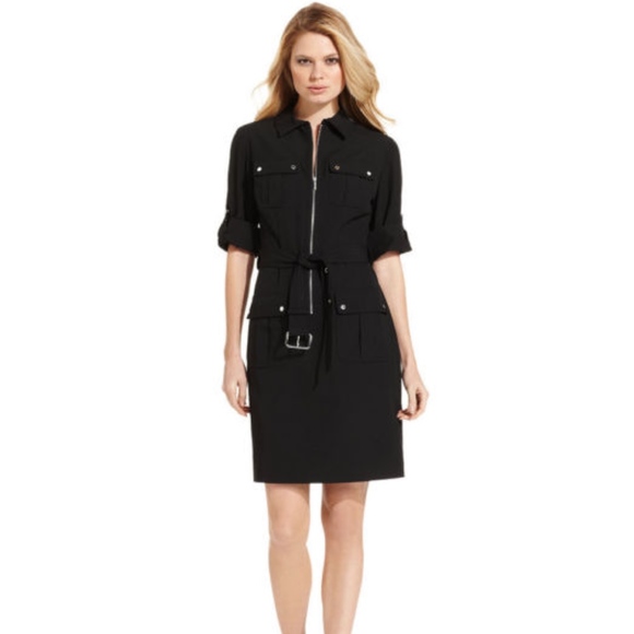 michael michael kors roll sleeve belted shirt dress